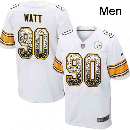 Mens Nike Pittsburgh Steelers 90 T J Watt Elite White Road Drift Fashion NFL Jersey